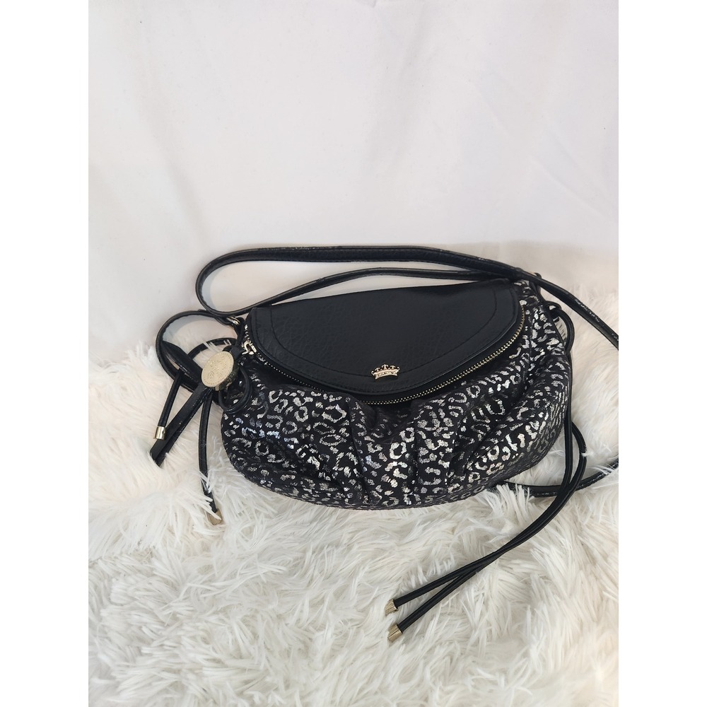 Juicy Couture Metallic Silver Leopard Print Crossbody Bag Black Pink Interior